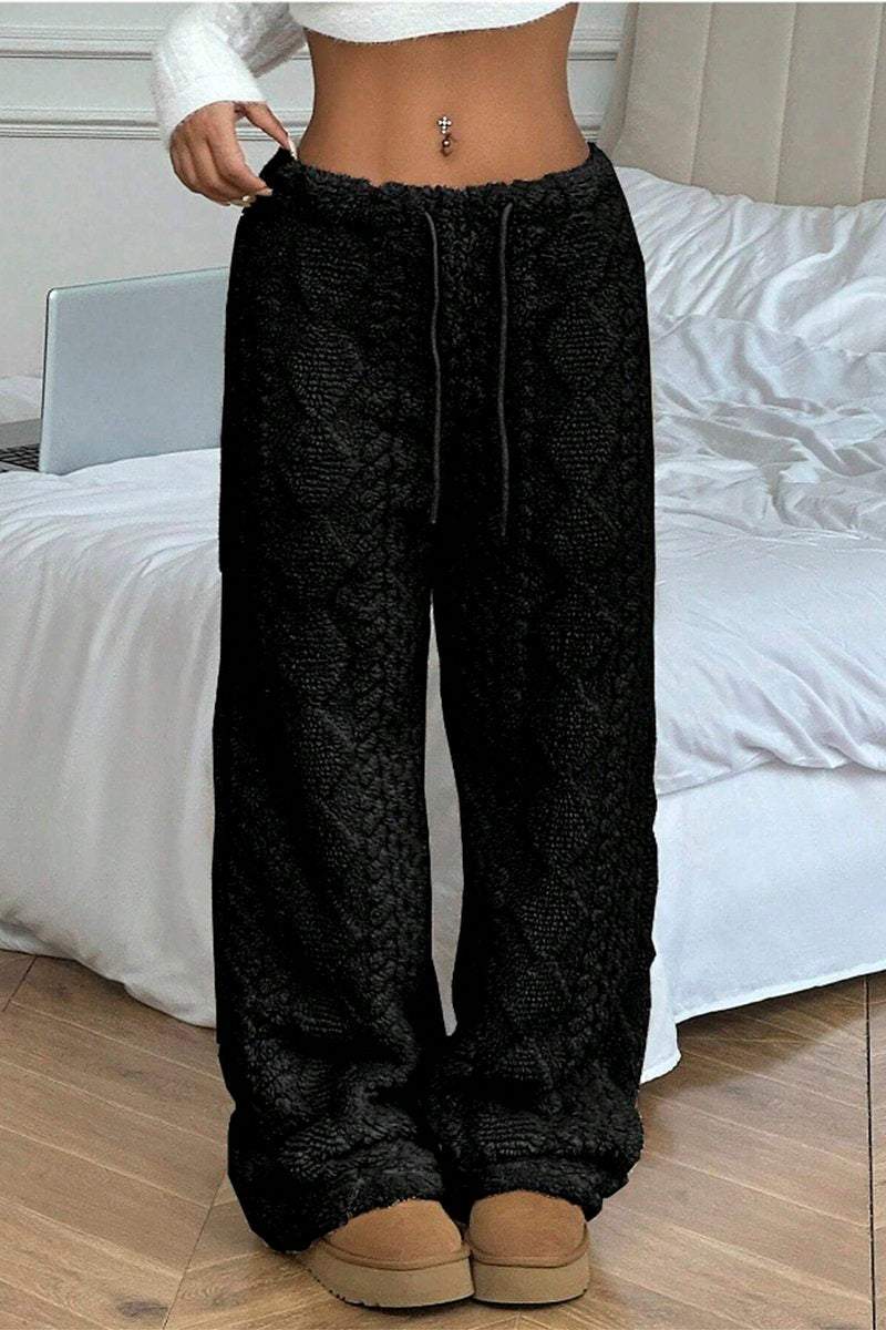 Women's casual warm textured solid color wide leg pants bottoms pants