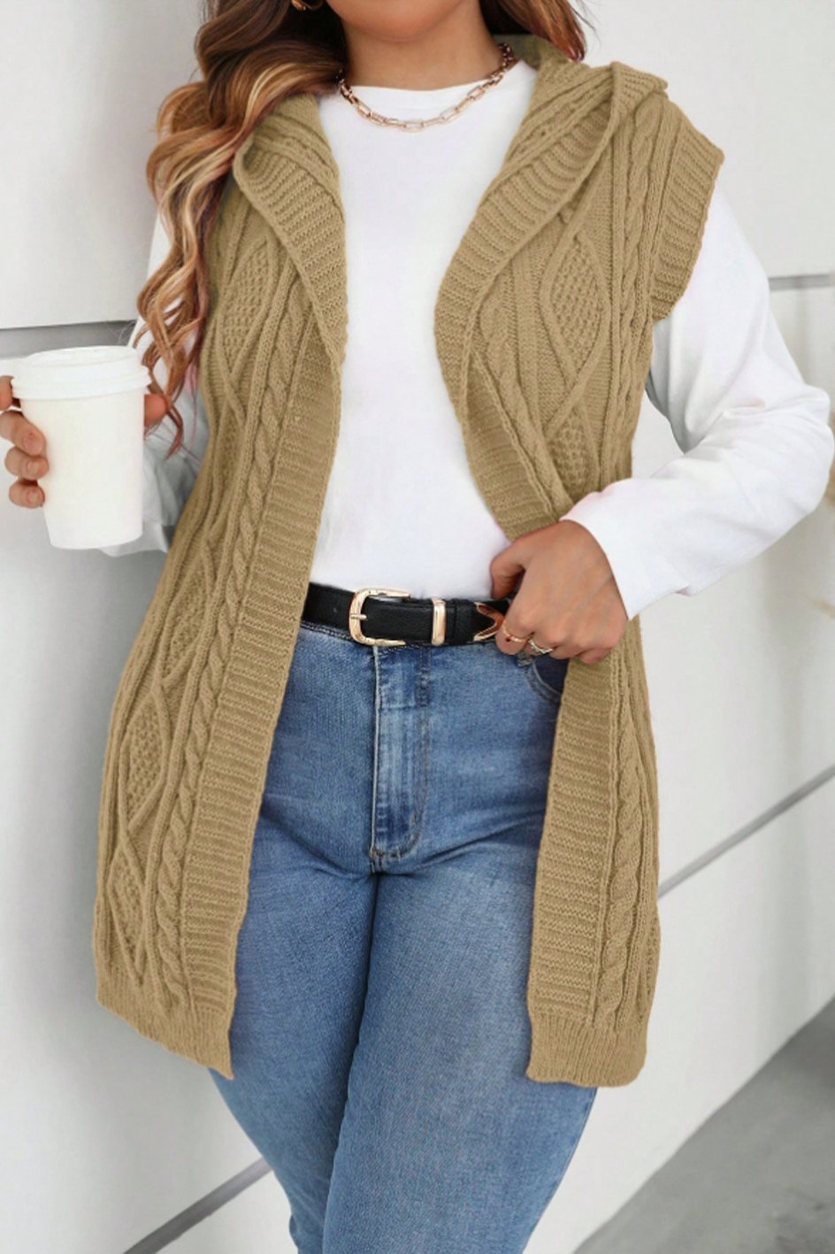 Women's casual sleeveless hooded knitted cardigan cardigans sweaters Top