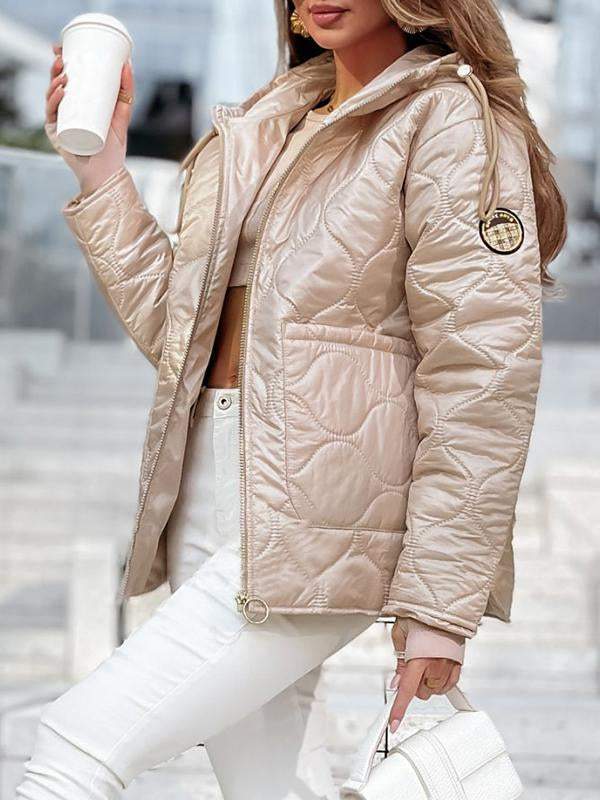 Women's Hooded Long-sleeved Zipper Casual Cotton Jacket Coats Tops