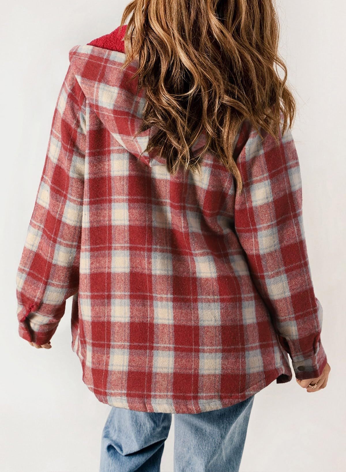 Thickened Flannel Plaid Jacket Coat With Hood