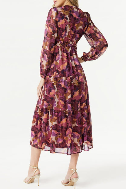 Women's Floral V-neck Long-sleeved Dress Dress Midi dress