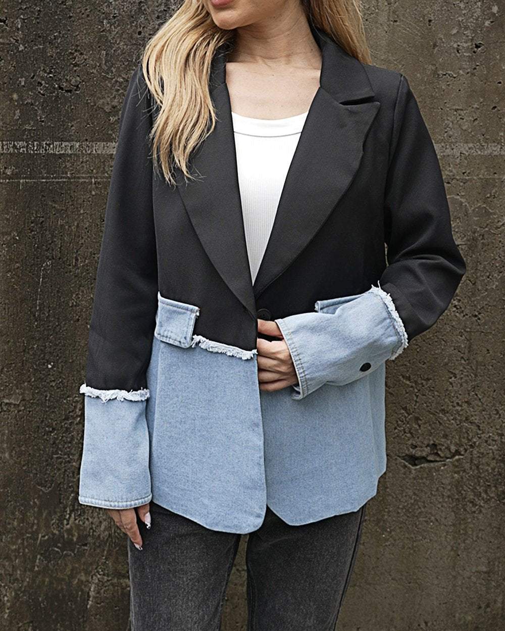 Women's Fashionable Denim Patchwork Blazer Blazer coat top