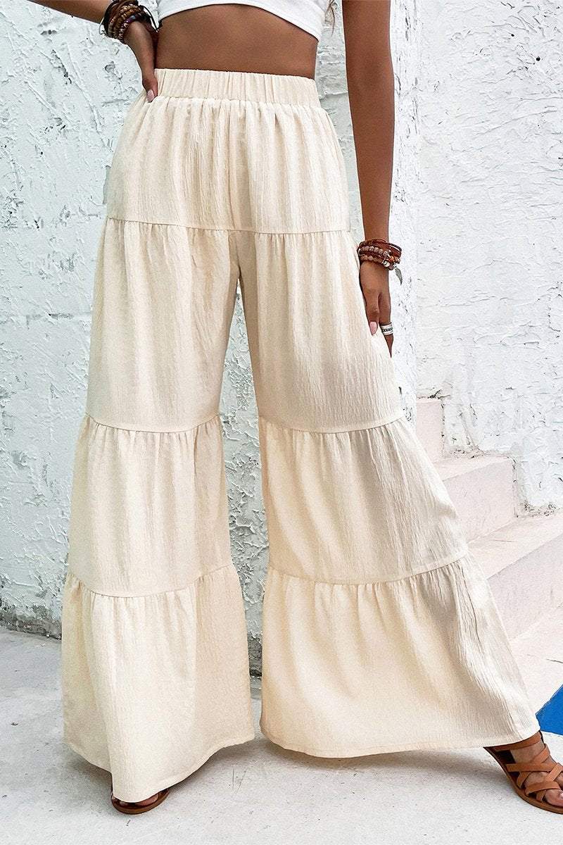 Women's Casual Solid Color Ruffled Wide Leg Pants bottoms pants