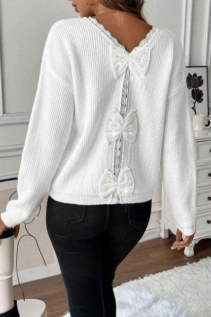 Women's V-neck Lace Patchwork Sweater sweaters Top