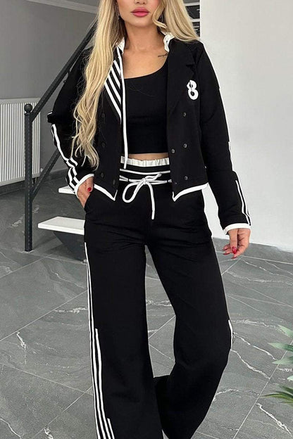 Women's Contrast Web Hooded Pants Suit Sets Two piece sets