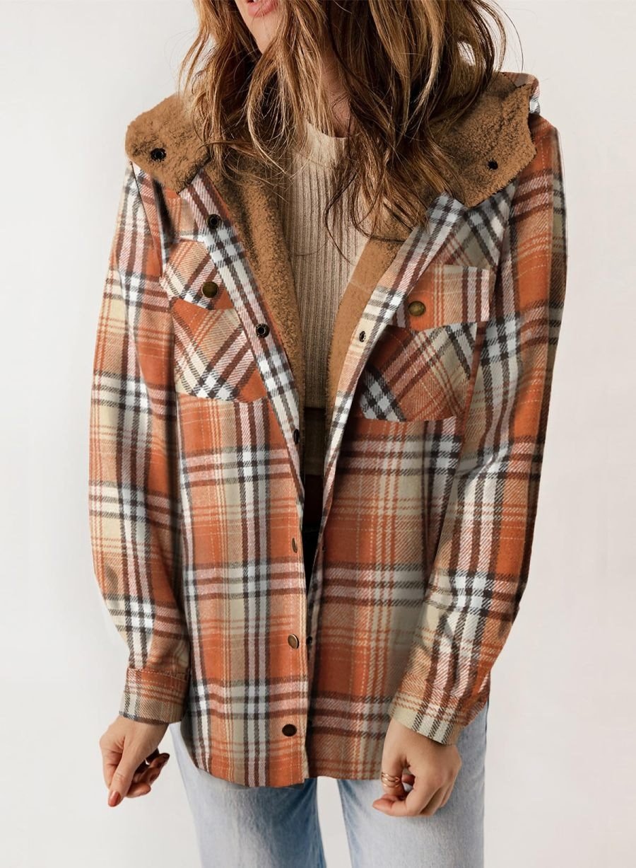 Thickened Flannel Plaid Jacket Coat With Hood