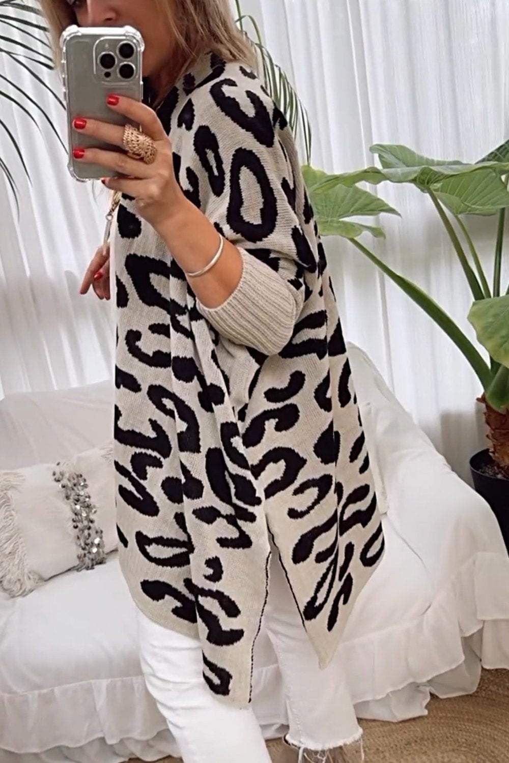 Women's Leopard Print Sweater Knitted Cardigan Cardigan Top