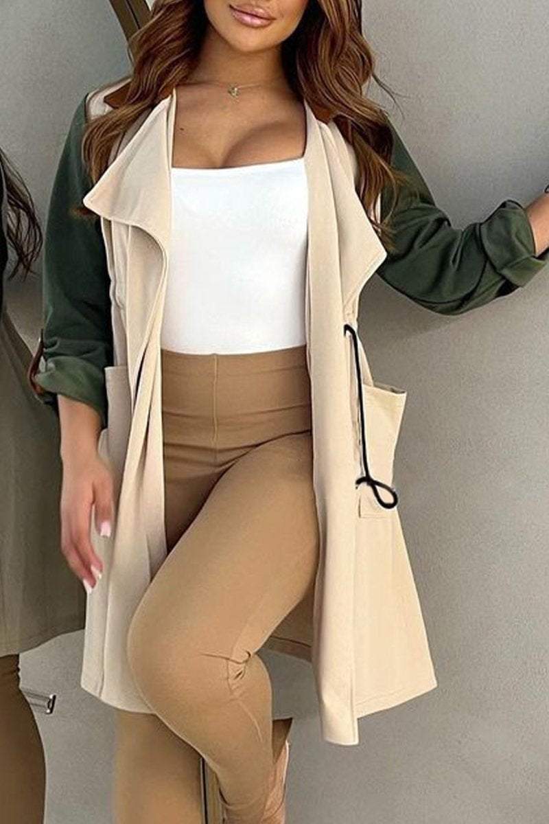 Women's Lapel Mid-length Sleeve Casual Contrast Color Coat Coats Tops