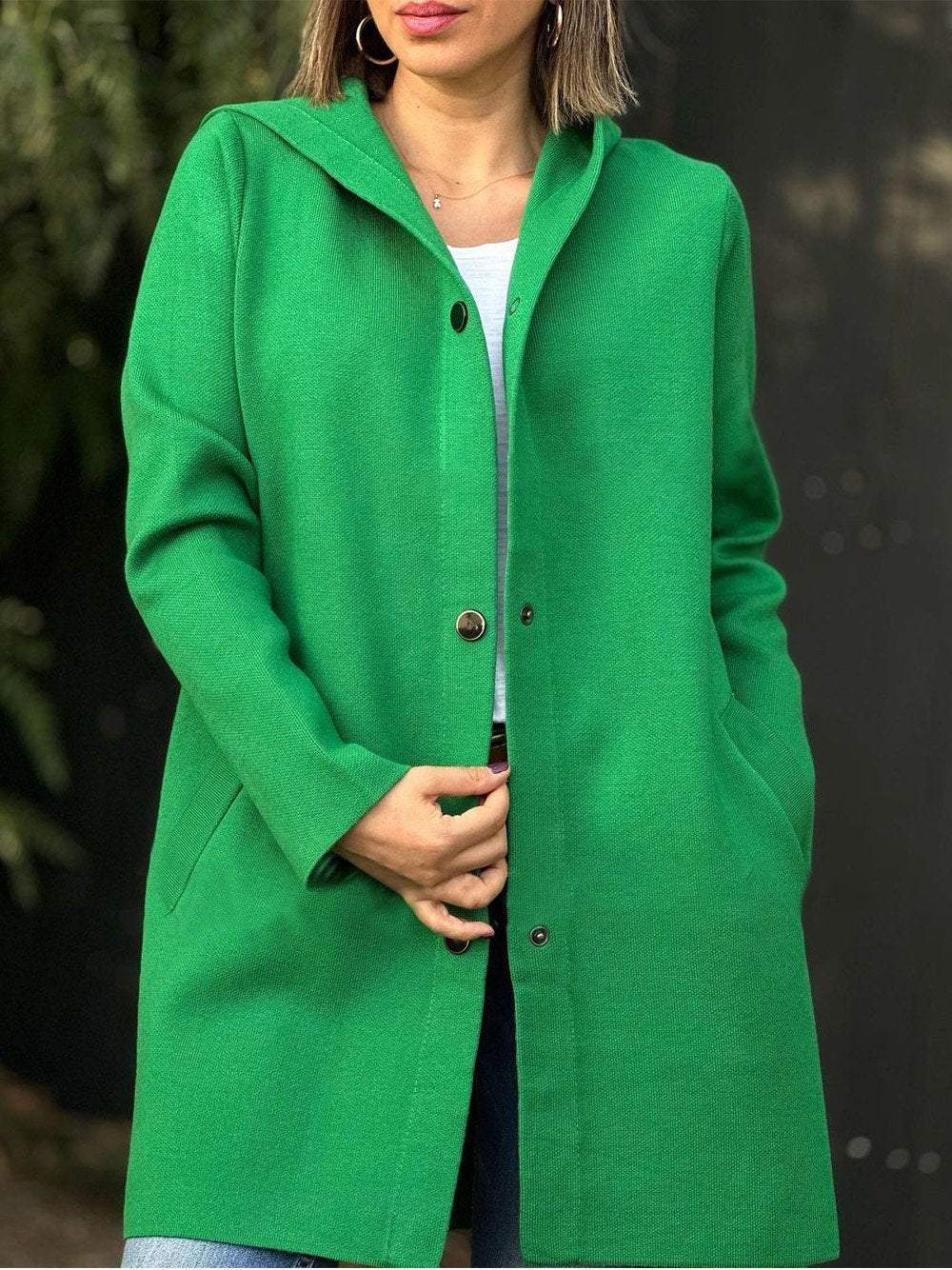 Women's Solid Color Woolen Fabric Hooded Cape Jacket Jacket