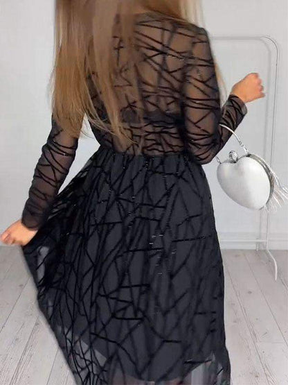 Women's V-neck Tulle Patchwork Dress Dress Midi Dress