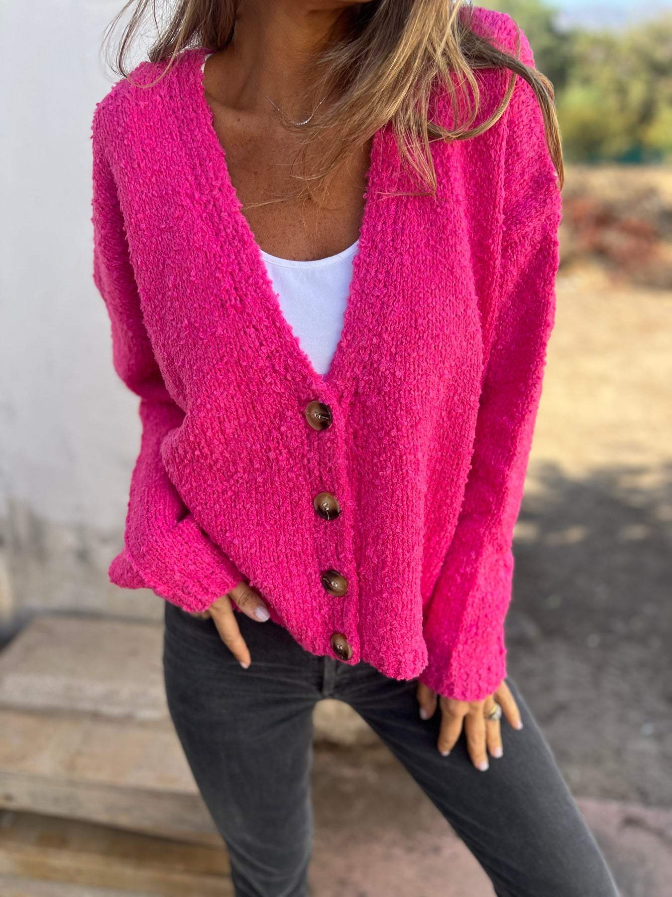 Women's Autumn V-neck Long-sleeved Casual Knitted Cardigan Cardigan