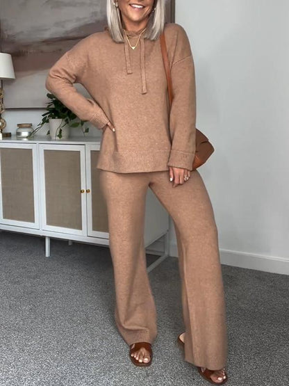 Women's Hooded Knitted Sweater Two Piece Set Cotton Suit Two-piece Suit