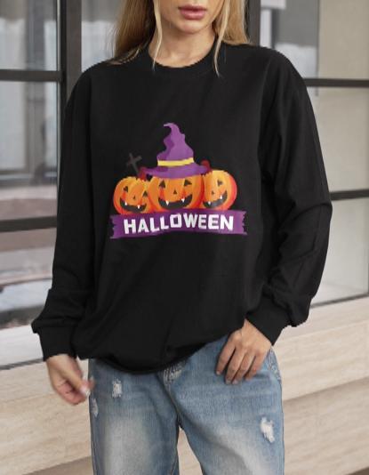 Women's Round Neck Long Sleeve Halloween Print Casual Top top