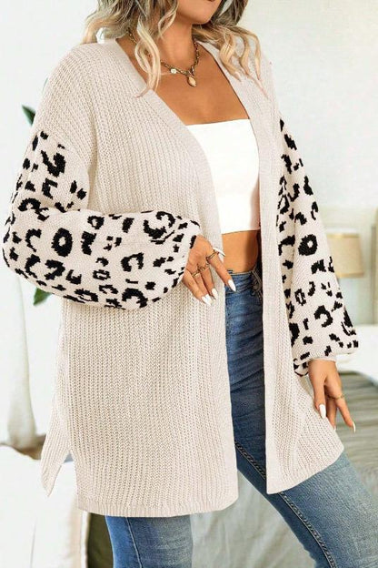 Women's casual sleeve leopard print patchwork knitted cardigan Coats skirts Top