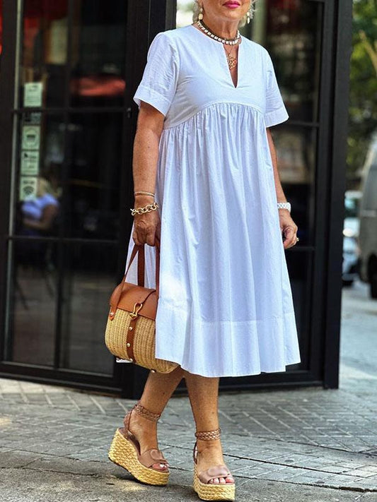 Solid Color V-neck Loose Dress Dress