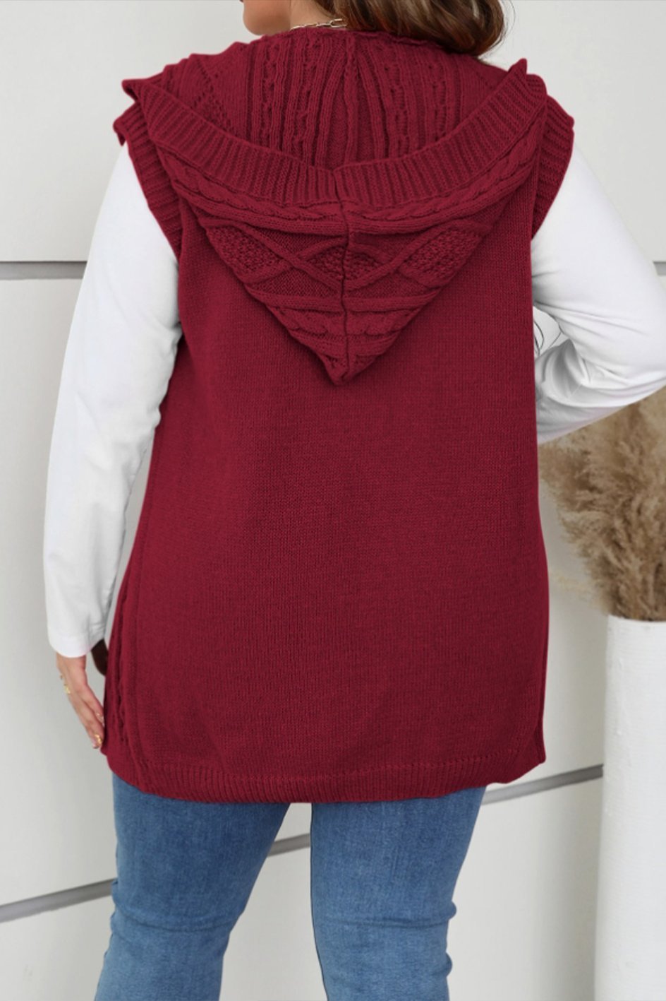 Women's casual sleeveless hooded knitted cardigan cardigans sweaters Top