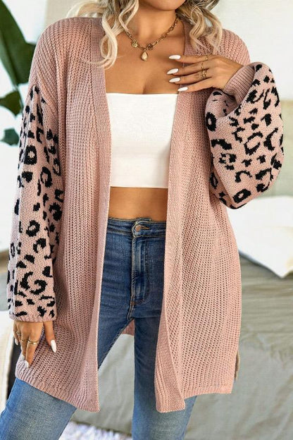 Women's casual sleeve leopard print patchwork knitted cardigan Coats skirts Top