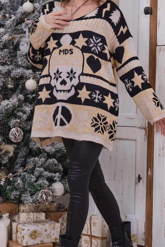 Women's Casual Christmas V-neck Sweater Coats skirts Top