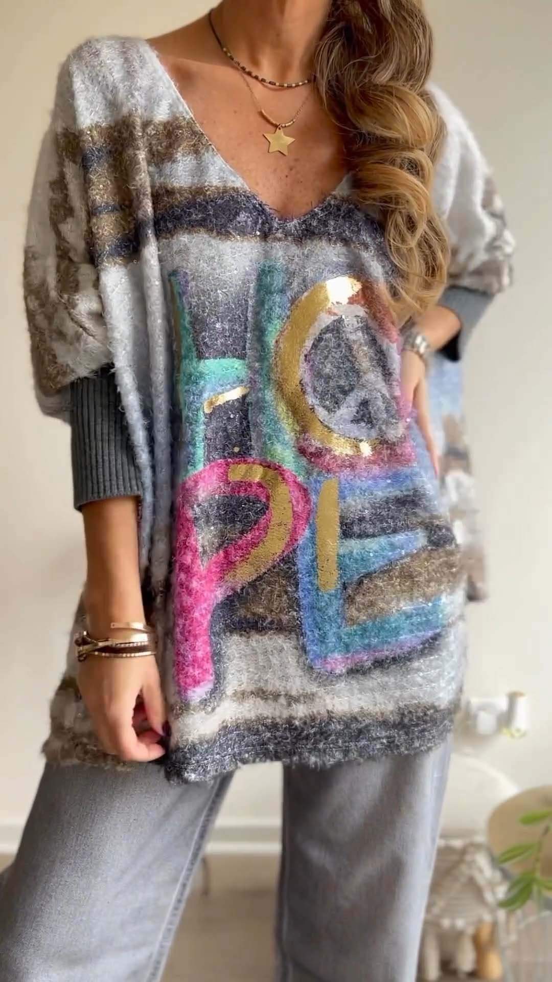 Women's Casual Print Long Sleeve Sweater Sweater Top