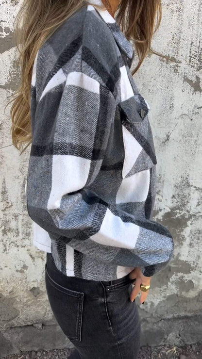 Casual Lapel Plaid Coat Coat cotton