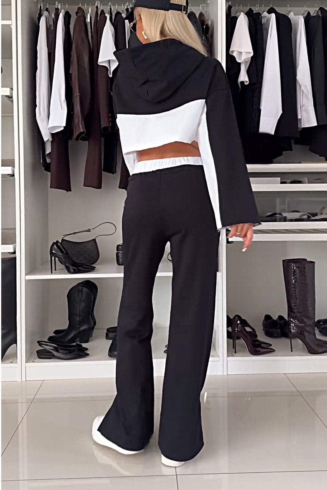 Women's Color Block Casual Top and Pants Two-piece Set Set