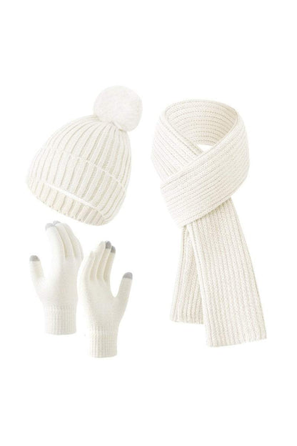 Knitted Hat, Double-layer Fleece Warm Wool Scarf, Gloves, Three-piece Set Gloves Hat Scarf Three-piece Set