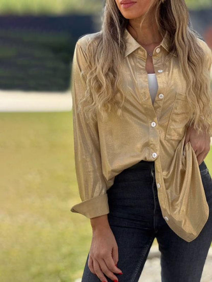 Women's Bronzing Casual V-neck Shirt Shirt