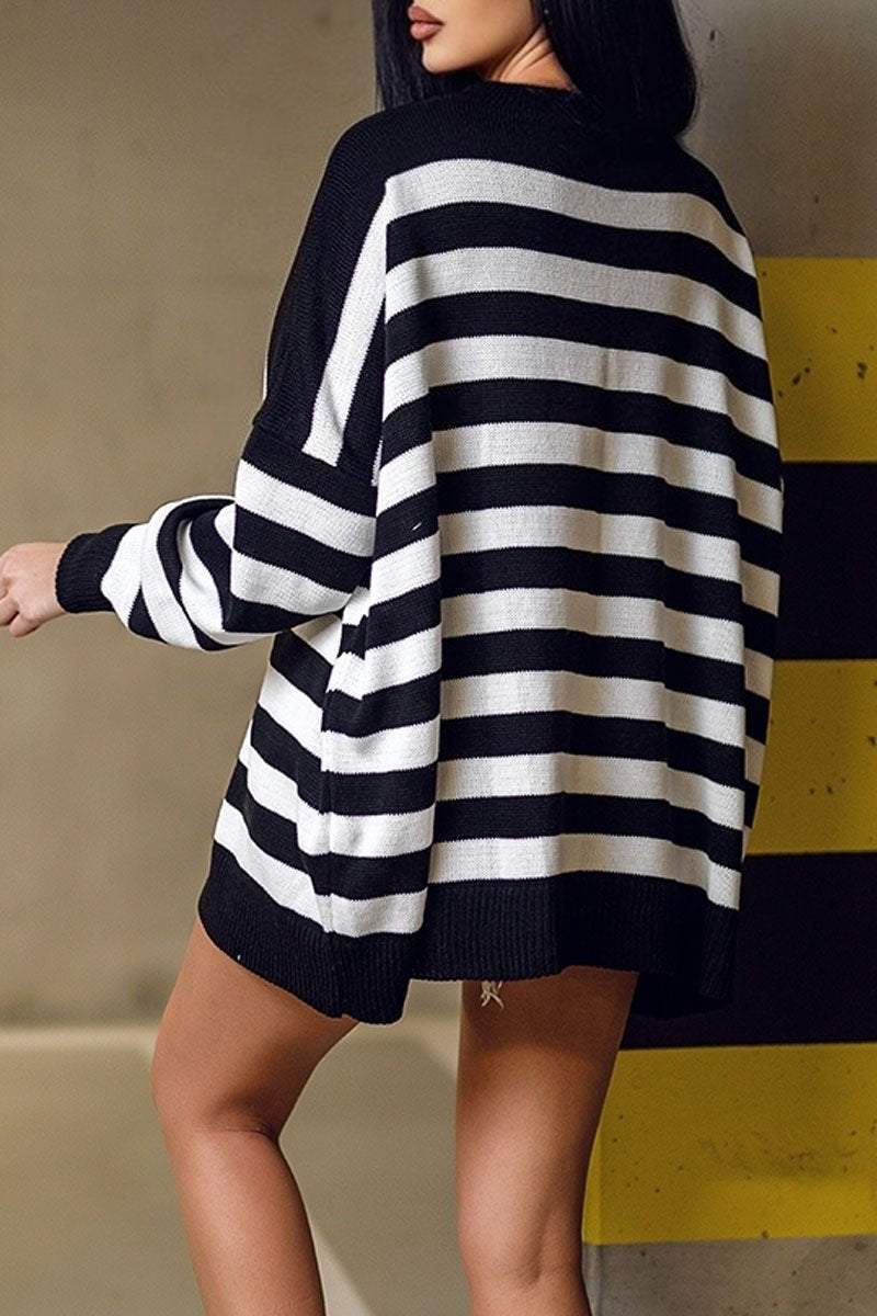 Casual Striped Long Sleeve Pullover Sweater Sweater Tops