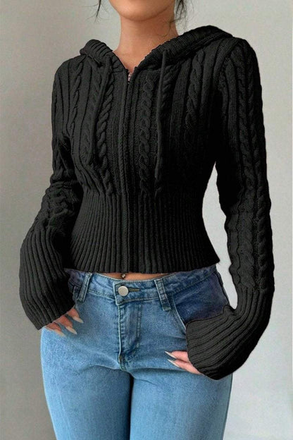 Women's Casual Solid Color Hooded Short Sweater sweatshirts Top