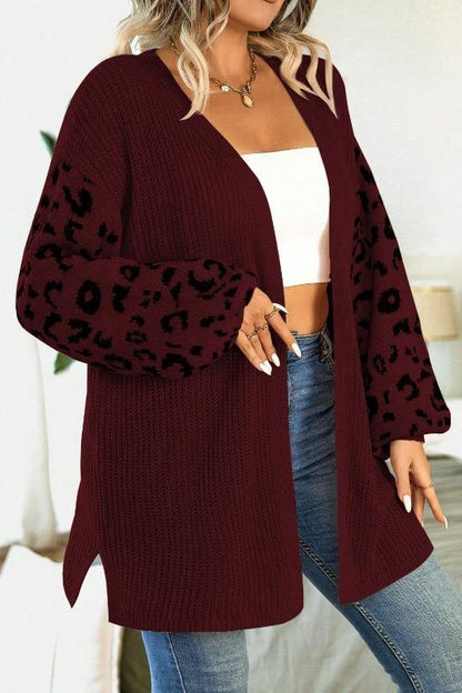 Women's casual sleeve leopard print patchwork knitted cardigan Coats skirts Top