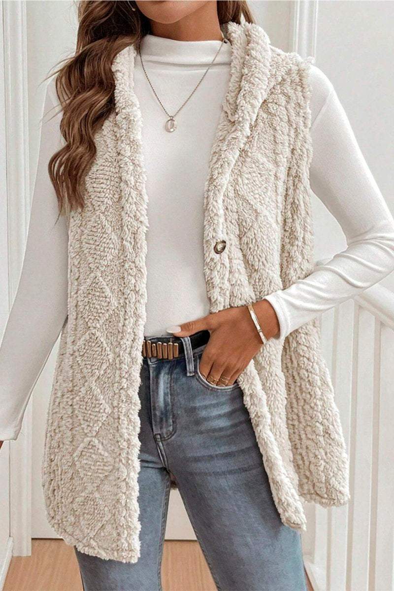 Women's Casual Warm Textured Hooded Vest sweatshirts Top