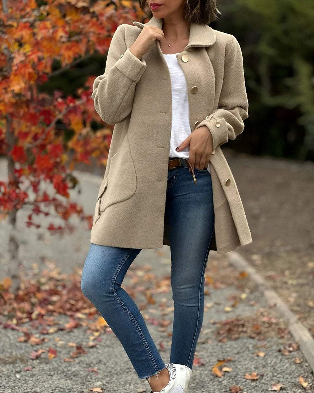 Women's Solid Color Casual Side Bow Top Coat