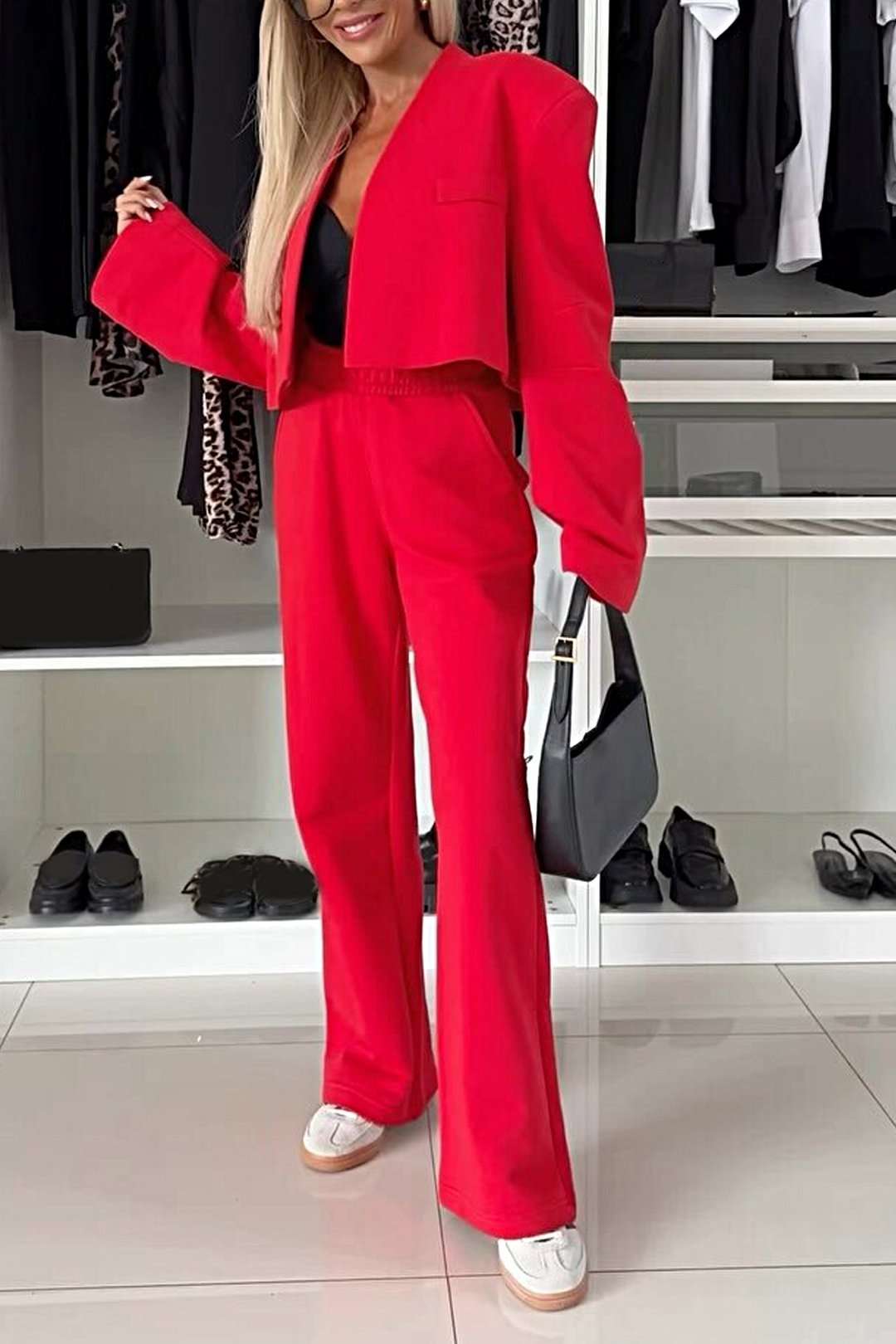 Women's Casual Crop Top and Pants Suit Set