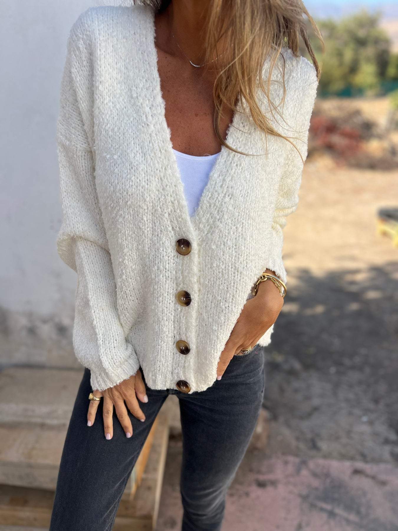 Women's Autumn V-neck Long-sleeved Casual Knitted Cardigan Cardigan