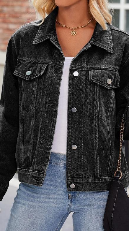 Women's Slim Fit Washed Short Long Sleeve Denim Jacket