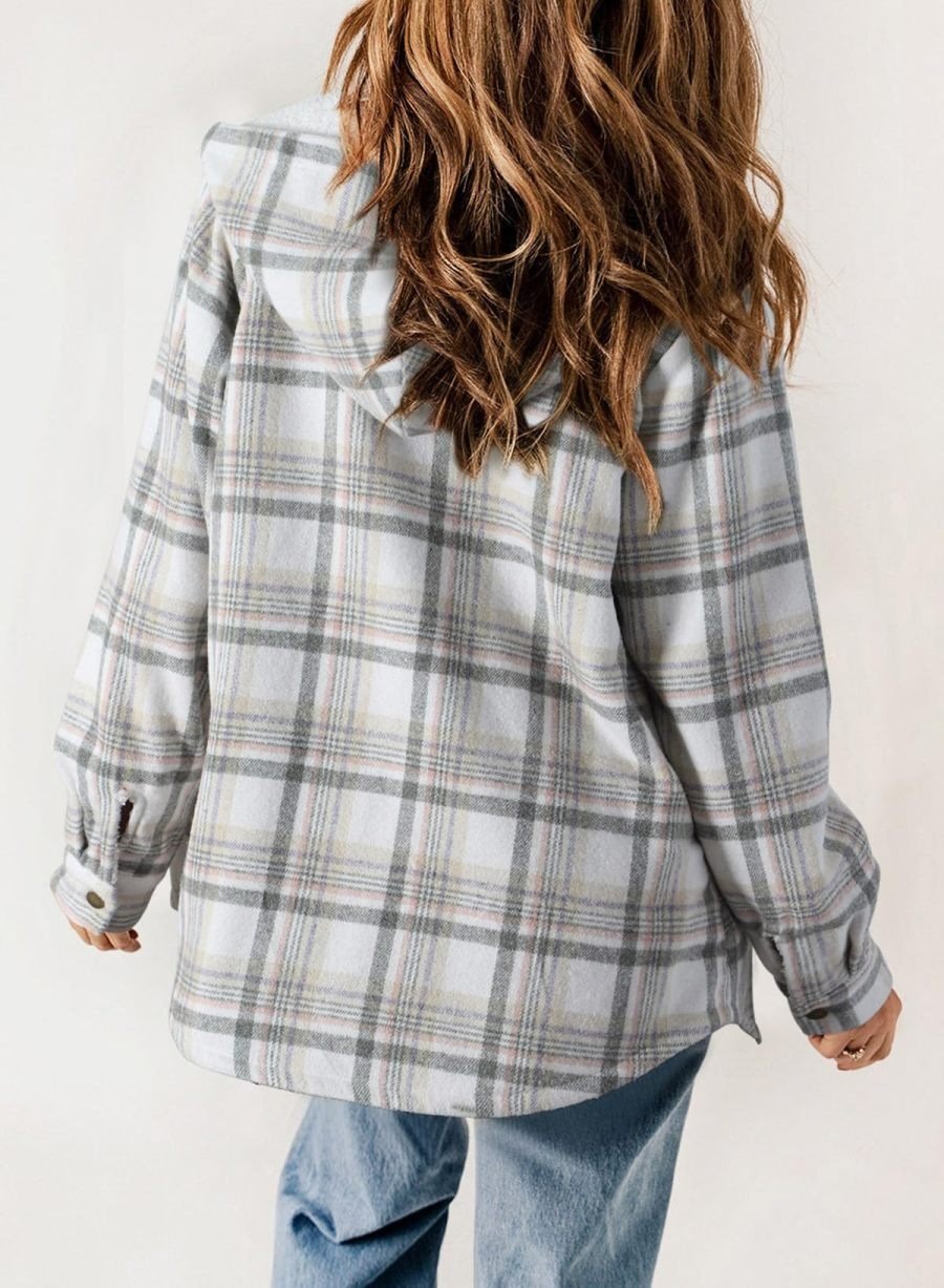 Thickened Flannel Plaid Jacket Coat With Hood