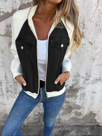 Casual V-neck Zipper Jacket cotton Jacket