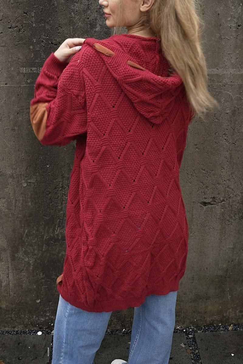 Women's mid-length hooded knitted sweater cardigan Cardigan