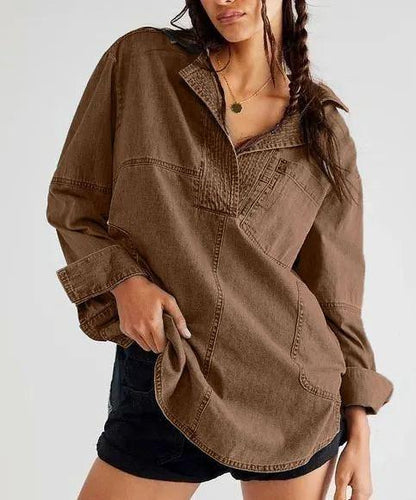 WOMEN'S DENIM V-NECK PULLOVER SHIRT