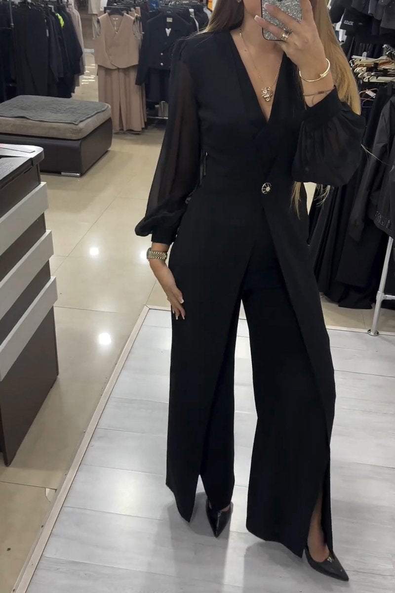 Women's V-neck Long-sleeved Suit Casual Jumpsuit Jumpsuit sets