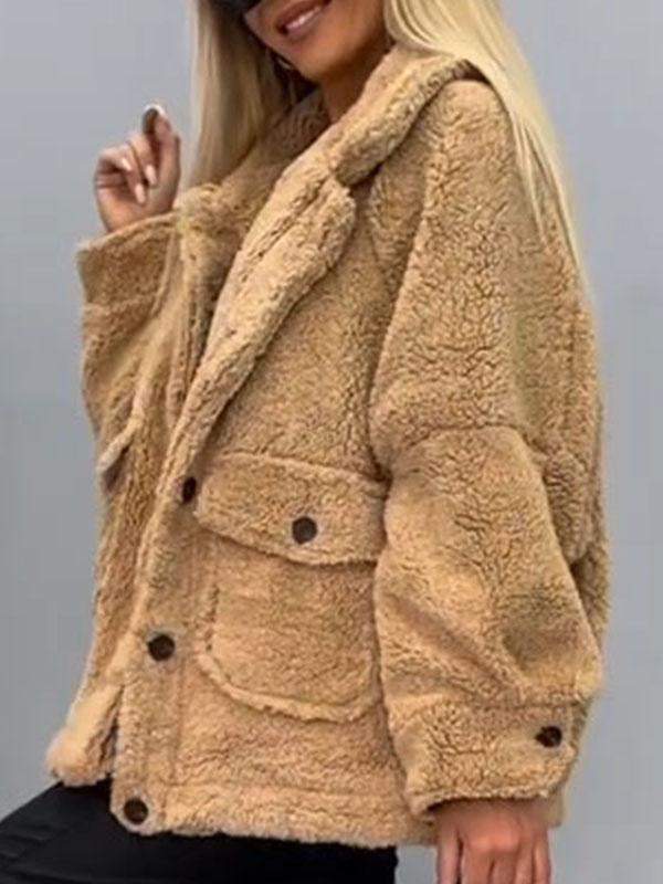 Women's Lapel Long Sleeve Plush Coat Coat Tops