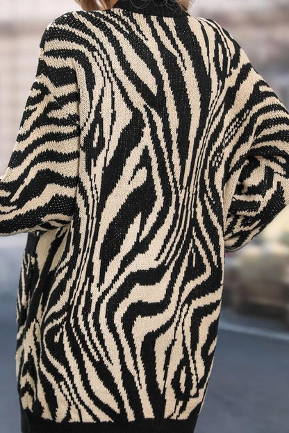 Women's Casual Zebra Print Contrast Knitted Cardigan Coats skirts Top