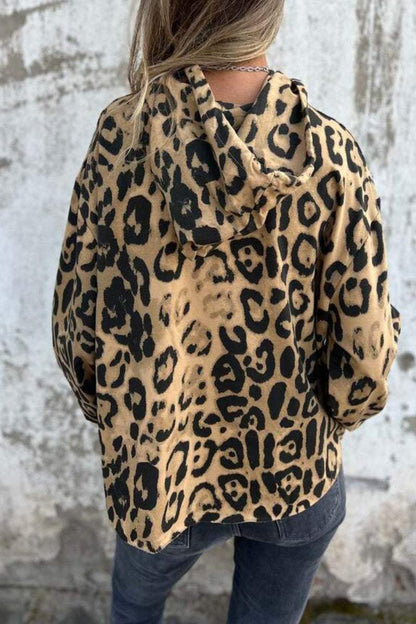 Women 's Leopard Print Hooded Long Sleeved Hoodie Top Hoodies Tops