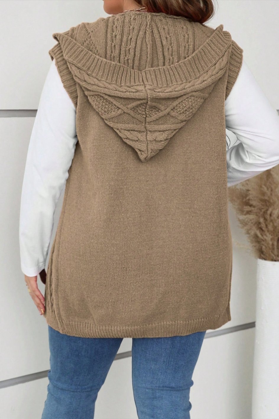 Women's casual sleeveless hooded knitted cardigan cardigans sweaters Top