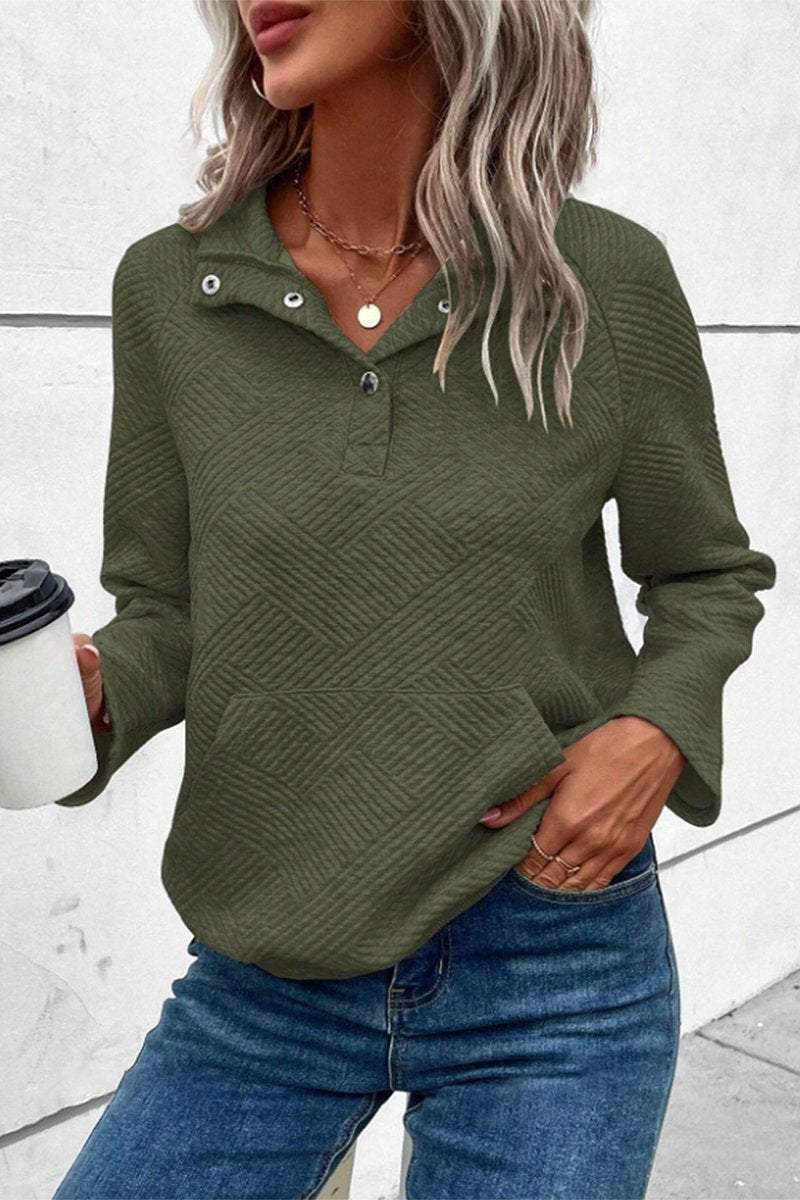 Women's Casual Textured Lapel Button-down Top sweatshirts Top