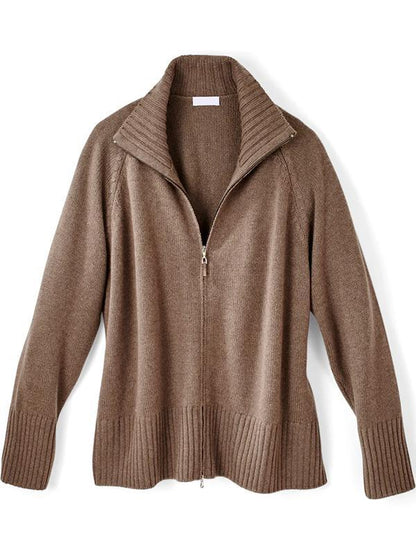 Women's Knitted Long Sleeve Lapel Half Zipper tops