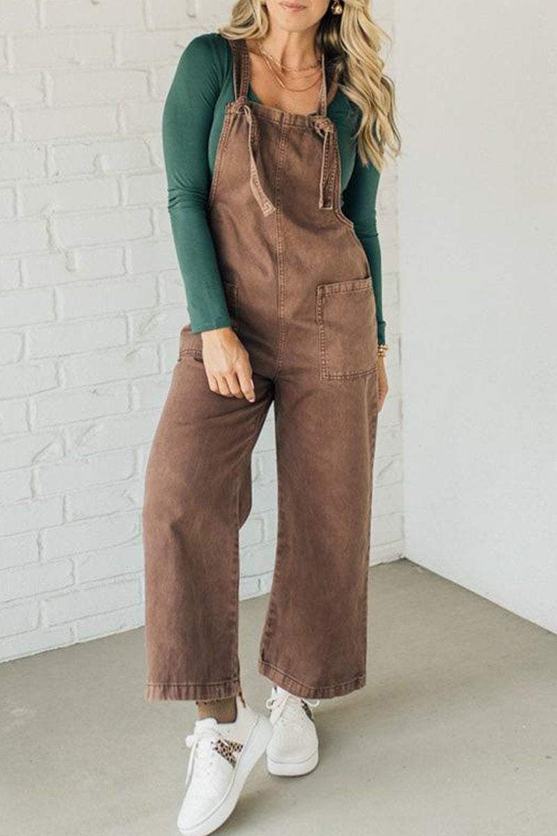 Women's Solid Color Knotted Overalls Jumpsuits sets