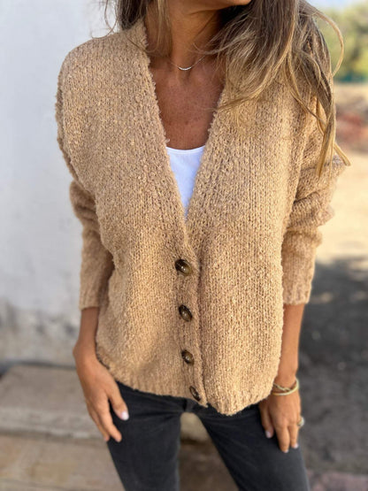 Women's Autumn V-neck Long-sleeved Casual Knitted Cardigan Cardigan