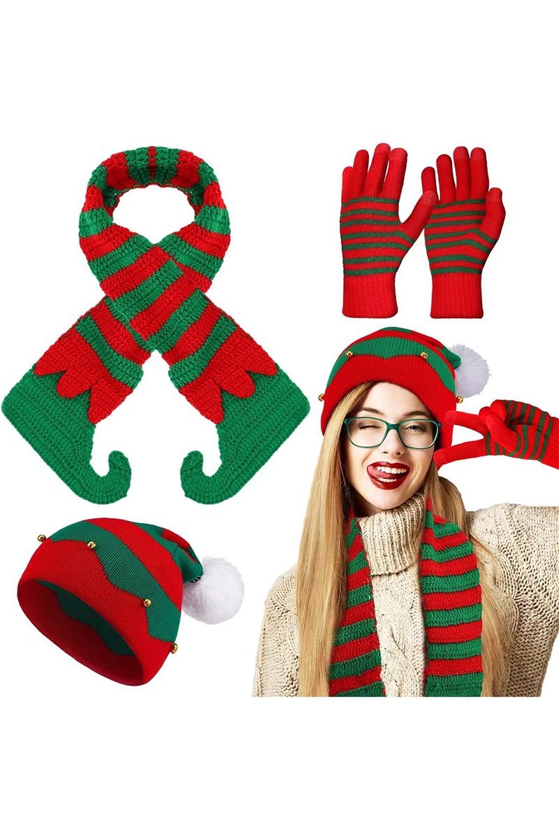 Merry Christmas Bell Hat Three-Piece Set Hat Set Three piece sets