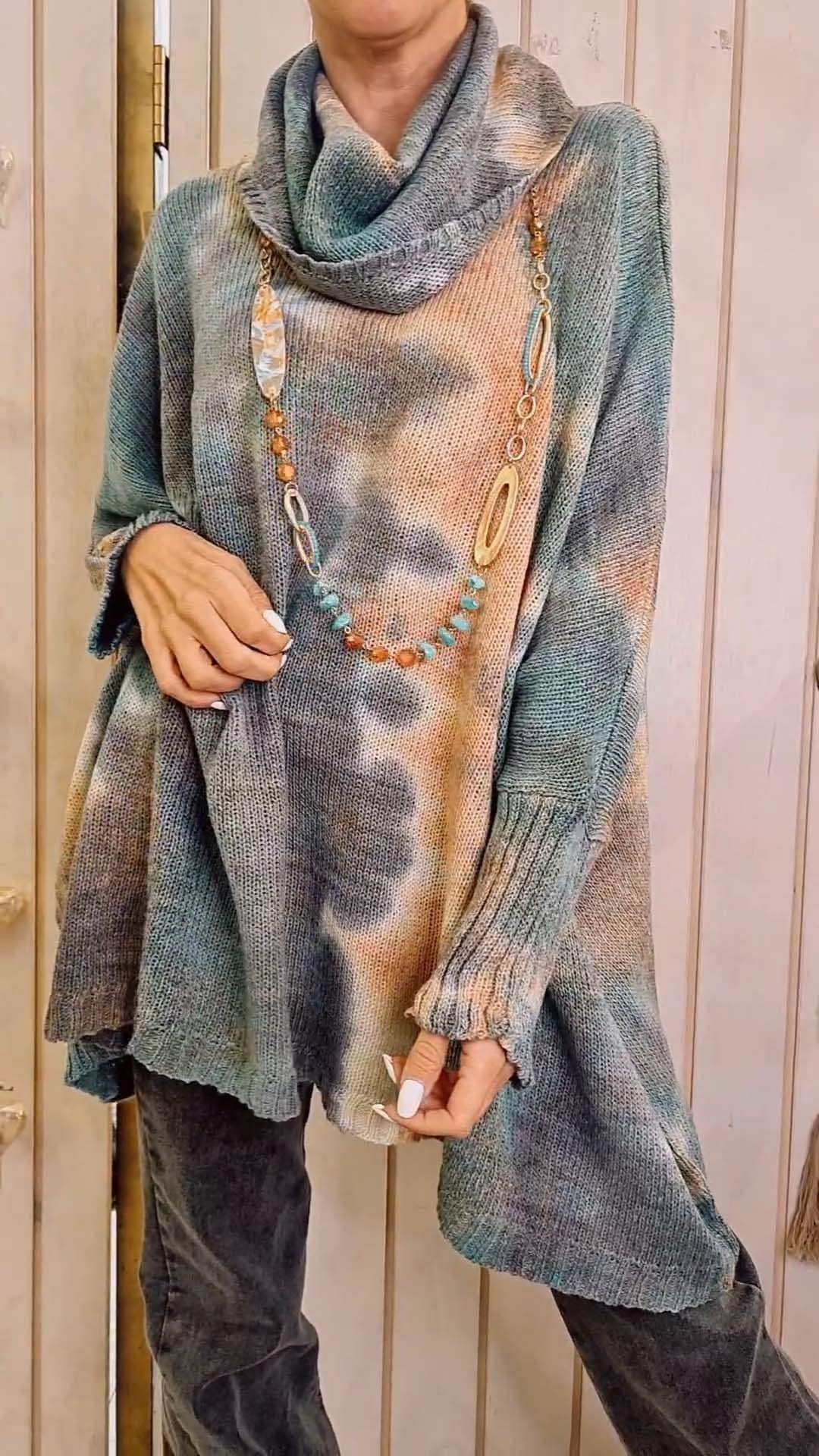 Women's Casual Tie Dye Print Knit Sweater Top